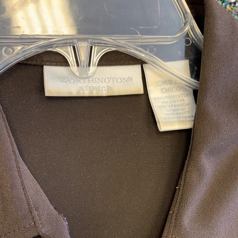 Worthington sz S brown button up blouse w/ belt - Picture 2 of 3